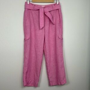 Dana Buchman Life pink belted linen cargo capri pants